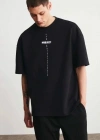 ERKEK Bisiklet Yaka Baskılı Oversize T-Shirt - Siyah