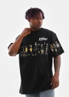 Erkek Bisiklet Yaka Baskılı Oversize T-Shirt - Siyah