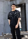 ERKEK Bisiklet Yaka Baskılı Oversize T-Shirt - Siyah