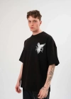 Erkek Bisiklet Yaka Baskılı Oversize T-Shirt - Siyah