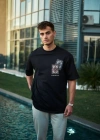 ERKEK Bisiklet Yaka Baskılı Oversize T-Shirt - Siyah