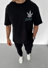 ERKEK Bisiklet Yaka Baskılı Oversize T-Shirt - Siyah