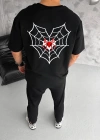 ERKEK  Bisiklet Yaka ön ve sırt örümcek Baskılı Oversize T-Shirt - Siyah
