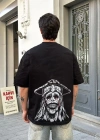 ERKEK Bisiklet Yaka ön ve arka Baskılı Oversize T-Shirt - Siyah