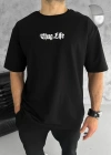 Erkek Bisiklet Yaka Baskılı Oversize T-Shirt - Siyah
