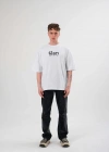 Erkek Bisiklet Yaka Baskılı Oversize T-Shirt - Siyah