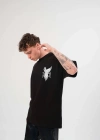 Erkek Bisiklet Yaka Baskılı Oversize T-Shirt - Siyah