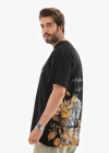 Erkek Bisiklet Yaka Baskılı Oversize T-Shirt - Siyah