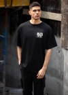 ERKEK Bisiklet Yaka Baskılı Oversize T-Shirt - Siyah
