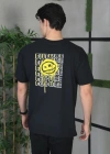 ERKEK Bisiklet Yaka Baskılı Oversize T-Shirt - Siyah