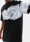 Erkek  Bisiklet Yaka Baskılı Oversize T-Shirt - Siyah