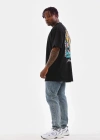 Erkek Bisiklet Yaka Baskılı Oversize T-Shirt - Siyah