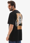 Erkek Bisiklet Yaka Baskılı Oversize T-Shirt - Siyah