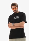 Erkek Bisiklet Yaka Baskılı Oversize T-Shirt - Siyah