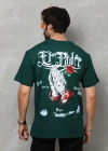 Erkek  Bisiklet Yaka Baskılı Oversize T-Shirt - Yeşil