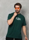 Erkek  Bisiklet Yaka Baskılı Oversize T-Shirt - Yeşil