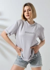 Kadın Bisiklet Yaka Baskılı Slim Fit T-Shirt - Boyalı Gri