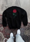 ERKEK  Bisiklet Yaka Ön Ve Arka Baskılı SweatShirt - Siyah