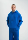 ERKEK Double Oversize Kapşonlu Basic SweatShirt - Mavi