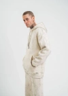 ERKEK Double Oversize Kapşonlu Yıkamalı SweatShirt - Krem