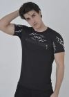ERKEK Göğüs Fermuarlı Baskılı T-Shirt - Siyah