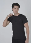Erkek Göğüs File Aksesuarlı T-shirt - Siyah
