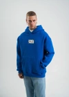 ERKEK Kapşonlu Uzun Kol Patchli Nakışlı SweatShirt - Mavi