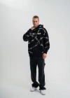 ERKEK Kapşonlu Varak ve Pano Baskılı SweatShirt- Siyah