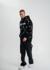 ERKEK Kapşonlu Varak ve Pano Baskılı SweatShirt- Siyah