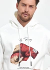 ERKEK Kapüşonlu Üç İplik Oversize Baskılı Sweatshirt - Beyaz