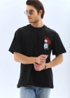 ERKEK Oversize Baskılı Bisiklet Yaka T-Shirt - Siyah