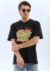 ERKEK Oversize Baskılı Bisiklet Yaka T-Shirt - Siyah