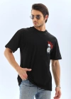 ERKEK Oversize Baskılı Bisiklet Yaka T-Shirt - Siyah