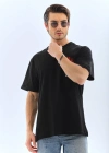ERKEK Oversize Baskılı Bisiklet Yaka T-Shirt - Siyah