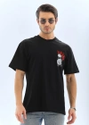 ERKEK Oversize Baskılı Bisiklet Yaka T-Shirt - Siyah