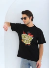 ERKEK Oversize Baskılı Bisiklet Yaka T-Shirt - Siyah