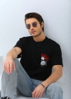 ERKEK Oversize Baskılı Bisiklet Yaka T-Shirt - Siyah