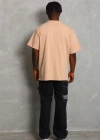 ERKEK Oversize Düz Bisiklet Yaka T-Shirt - Bej