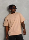 ERKEK Oversize Düz Bisiklet Yaka T-Shirt - Bej