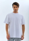ERKEK Oversize Düz Bisiklet Yaka T-Shirt - Beyaz