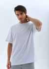 ERKEK Oversize Düz Bisiklet Yaka T-Shirt - Beyaz
