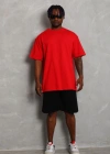 ERKEK Oversize Düz Bisiklet Yaka T-Shirt - Kırmızı