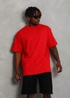 ERKEK Oversize Düz Bisiklet Yaka T-Shirt - Kırmızı