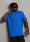 ERKEK Oversize Düz Bisiklet Yaka T-Shirt - Mavi