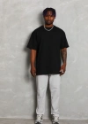 ERKEK Oversize Düz Bisiklet Yaka T-Shirt - Siyah