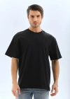ERKEK Oversize Düz Bisiklet Yaka T-Shirt - Siyah