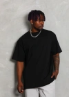 ERKEK Oversize Düz Bisiklet Yaka T-Shirt - Siyah