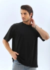 ERKEK Oversize Düz Bisiklet Yaka T-Shirt - Siyah