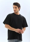ERKEK Oversize Düz Bisiklet Yaka T-Shirt - Siyah