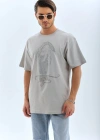 ERKEK Oversize Taşlı Bisiklet Yaka T-Shirt - Gri